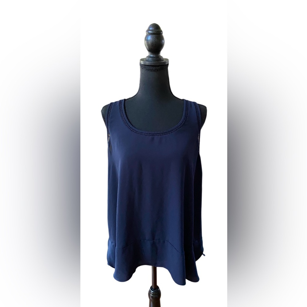 LOFT: Navy Blue Blouse with Lace Trim